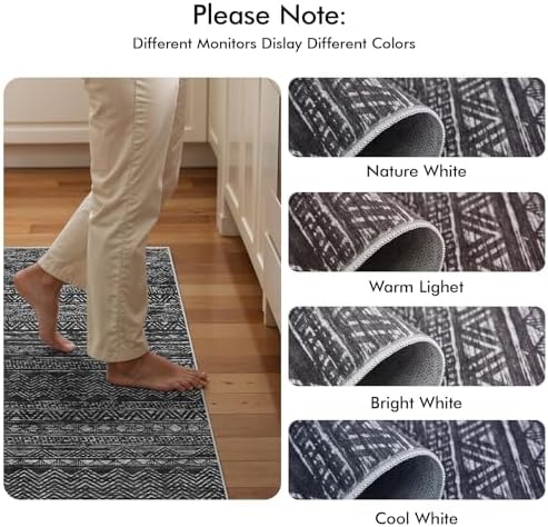 Ksrau 3x10 Runner Rug Washable Moroccan: Non Slip Hallway Floor Mat Black - Image 5