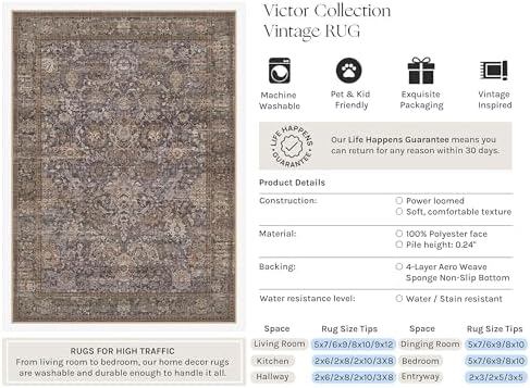 HUGEAR Hallway Runner Rugs 2x6 Blue Brown Vintage Rug - Image 3