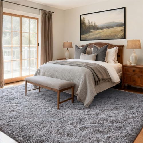 6x9 Ft Large Shag Rugs for Living Room Decor, Ultra Soft Fluffy Furry Area Rugs for Bedroom Indoor Floor, Aesthetic Carpet for Kids Home (Light Grey) - Image 2