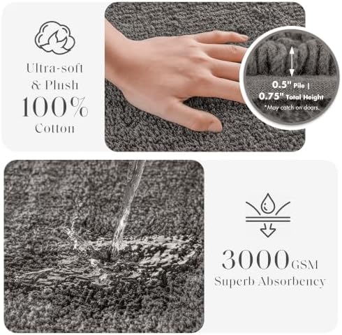 Madison Park Splendor Reversible 100% Cotton Bath Rug, 24 x 44, Charcoal - Image 3