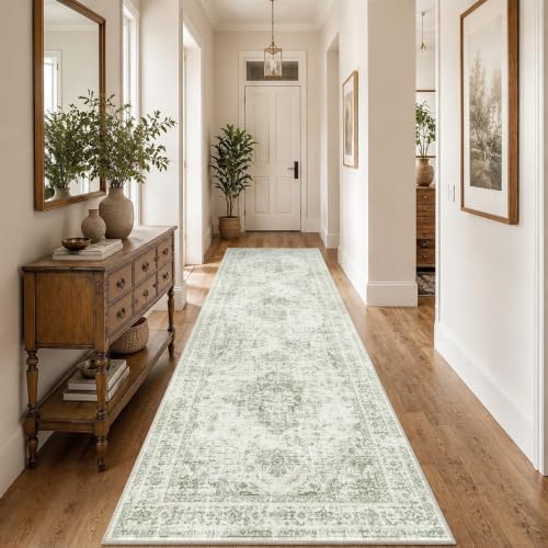 3x10 Washable Kitchen Runner Rug Soft Medallion Green Throw Carpet - Image 3