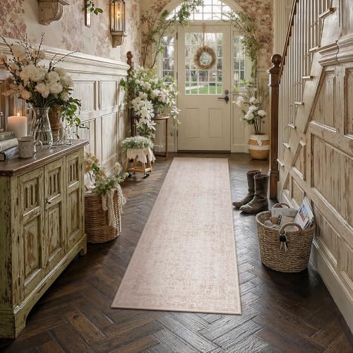 PureCozy Pink Runner Rug 2x8 Vintage Floral - Image 2