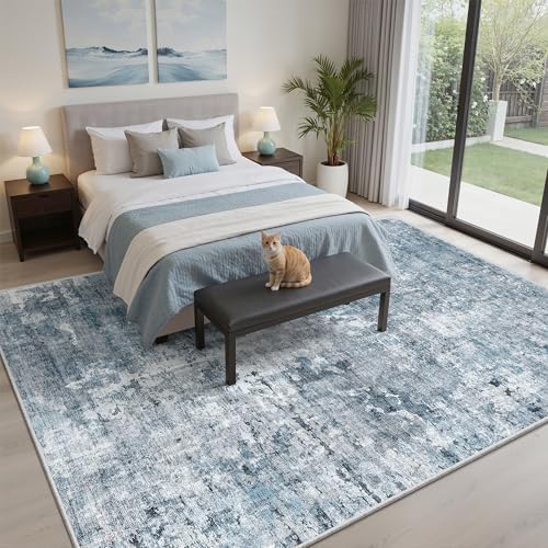 Soalmost Abstract 7x9 Area Rug for Living Room Washable Rugs Blue/Grey - Image 3