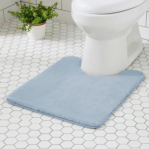 MINIDEAR Toilet Rugs 24x20 - U Shaped Light Blue Thick Memory Foam Contour Rugs,Ultra Soft & Plush Fluffy, Non-Slip, Quick Dry, Absorbent Washable Floor Microfiber Mat for Home Decor Accessories by MINIDEAR
