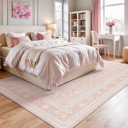 Lessymo Washable Area Rug 5 x 7 for Living Room, Soft Bedroom Rug, Pink - Image 3