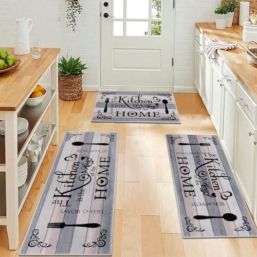Vaukki Boho Kitchen Rug Sets 3 Piece,Grey Beige Washable Kitchen Floor Mat - Image 6