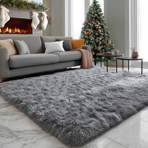 8x10 Living Room Rug Grey, Soft Large Rugs for Bedroom, Thick Shaggy Carpet - Image 5