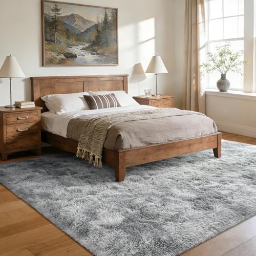 6x9 Large Fluffy Area Rugs Non-Slip for Living Room Tie-Dyed Light Grey - Image 3
