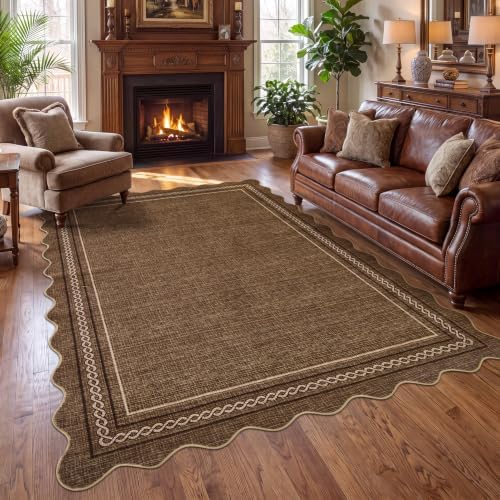 GarveeHome Washable Area Rugs 6x9 Scalloped Mocha Mousse Rug Non Slip by GarveeHome