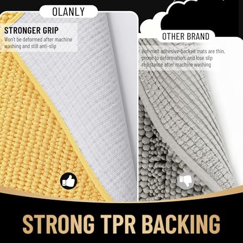 OLANLY Thick Chenille Bathroom Rugs 30x20, Soft Absorbent Bath Mat, Yellow - Image 5