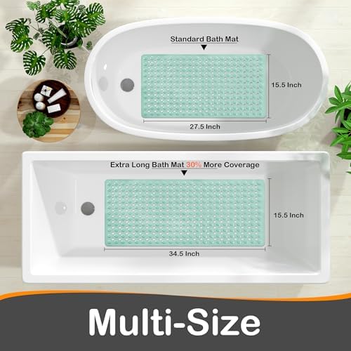 Yimobra Bathtub Mat Non Slip, 34.5"X15.5" Long Shower Mat for Inside Shower, Machine Washable Bath Mat with Drain Holes & Strong Suction Cups, Soft on Feet, Bathroom Essentials, Light Green - Image 5