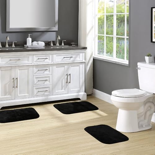 Garland Rug Traditional Nylon Washable Black 3 Bath Rugs (17" X 24", 21" X 34", 21" X 34") - Soft, Absorbent, and Stylish for Your Bathroom - Image 2