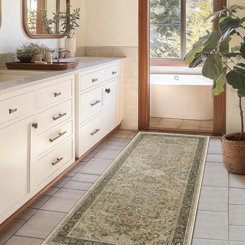 Vintage Medallion 2x5 Runner Rugs for Hallways Non Slip Machine Washable, Low Pile Lightweight Carpet Runner for Entryway/Kitchen/Bathroom/Corridor/Laundry Room, Multi Brown/Green - Image 3