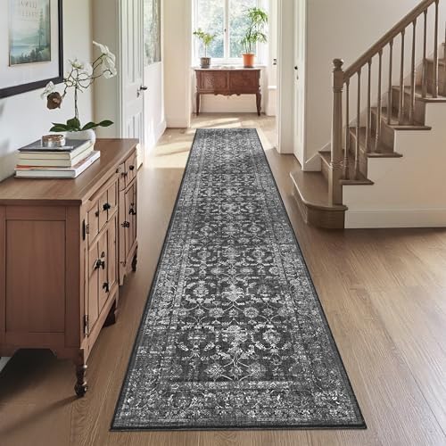 2x10 Washable Kitchen Runner Rug Non-Slip Vintage Black Throw Carpet by HOME