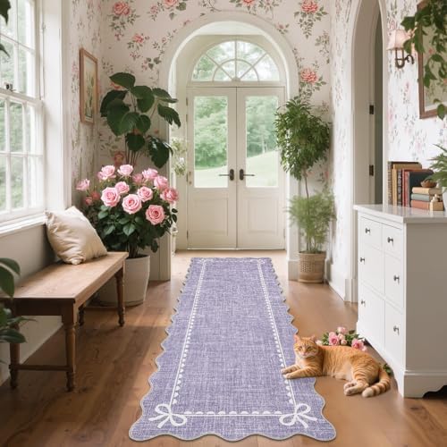 GarveeHome Scalloped Hallway Runner Rug 2x6 Non Slip Bedroom Rugs,Purple - Image 4