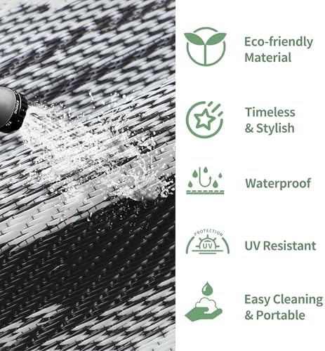 GENIMO Outdoor Rug for Patio Clearance, 6'x9' Waterproof Camping Mat, Reversible Plastic Straw Rugs for RV, Camper, Balcony, Backyard, Picnic, Deck (Black White) - Image 6