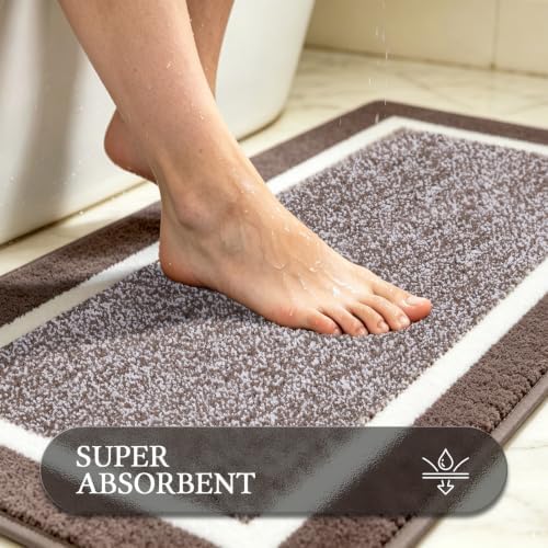 Pauwer Bathroom Rugs 3 Piece Set, Non Slip Washable Bath Mat, Coffee - Image 4