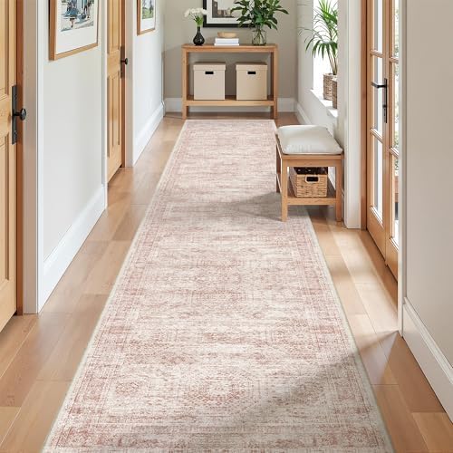 2x10 Runner Rug Non Slip,Washable Hallway Runner Rug,Pink by Restydon