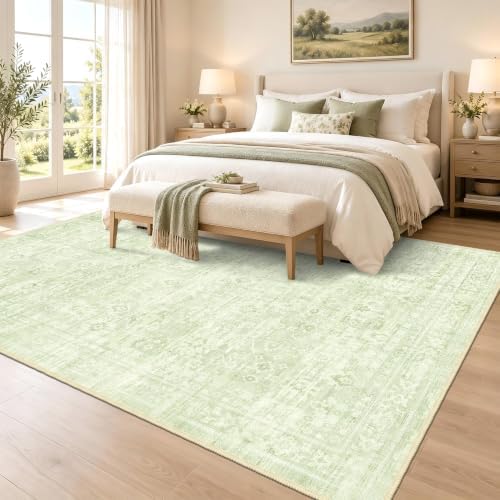 8x10 Living Room Rug Green, Non Slip Neutral Area Rugs for Bedroom, Nursery - Image 3