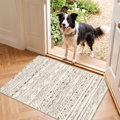 Ksrau 2x3 Area Rug Washable Moroccan: Non Slip Front Door Throw Rugs Beige by Ksrau