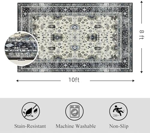 Ruaruarug Washable Area Rug 8×10 for Living Room, Ultra Soft, White Gray - Image 2