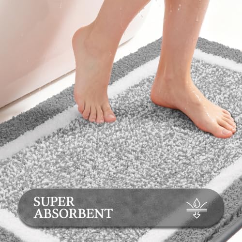 Pauwer Bathroom Rugs Sets 2 Piece, Non Slip Washable Bath Mat, Light Grey - Image 4