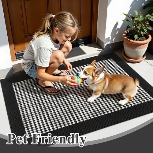 Ileading Indoor Door Mat, Absorbent Muddy Mats for Dogs, Low-Profile Entrance Welcome Mat with Non-Slip Rubber Backing, Washable Runner Carpet for Hallway,Entryway,Kitchen (Black 32×48inch) - Image 2