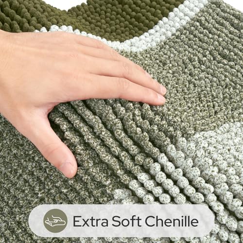 HOMEIDEAS Sage Green Bathroom Rugs Sets 2 Piece Chenille, 20"x32"+17"x24" - Image 2