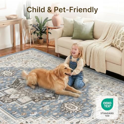 5x7 Area Rug for Living Room Vintage Neutral Washable Rugs - Image 3