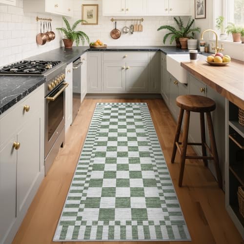 GarveeHome 2x8 Checkered Kitchen Runner Rug for Hallway Non Slip Washable by GarveeHome