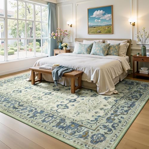 Lessymo Area Rugs 9 x 12 for Living Room,Large Washable Carpet Light Blue - Image 2