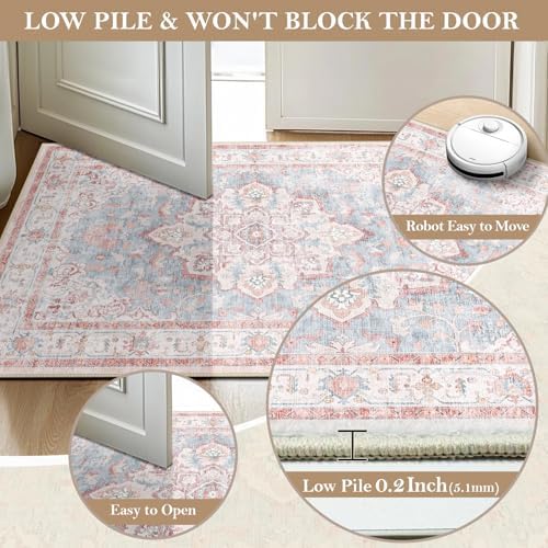 CAPALOCA 5x7 Washable Nursery Girls Low Pile Area Rug Pink Blue - Image 6