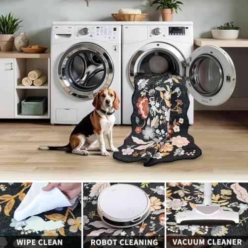 Scalloped Kitchen Rug Set of 3: Washable Floral Soft Boho Kitchen Runenr - Image 5