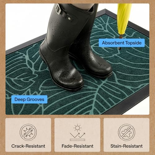 GORILLA GRIP WeatherMAX Door Mat, Indoor Outdoor Use, 29x17, Green Palm - Image 6