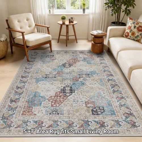 RCTJHOME Moroccan Washable Rugs 5x7, Vintage Rugs for Living Room Bedroom - Image 2