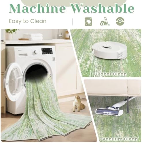 Washable Rug 6x9 Area Rugs for Living Room: Neutral Soft Rug Abstract Non Slip Low Pile Modern Carpet for Bedroom Kitchen Nursery Office Dining Room Indoor (Green, 6'x9') - Image 4