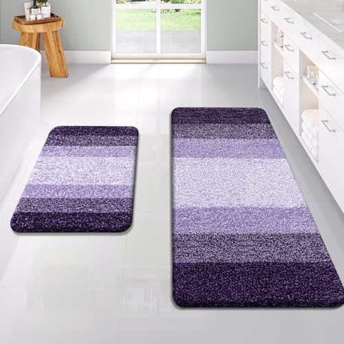 OLANLY Micorfiber Bathroom Rug Set 2 Piece, Absorbent Bath Mats, Violet by OLANLY