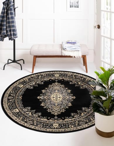 Unique Loom Reza Collection Area Rug - Washington (6' 1" Round Black/Gray) - Image 2