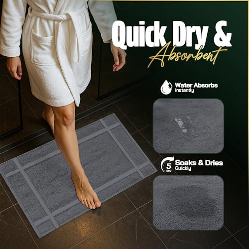 Pearl Linens 2 Pack Cotton Bath Mats for Bathroom, 20" X 30", Dark Grey - Image 4