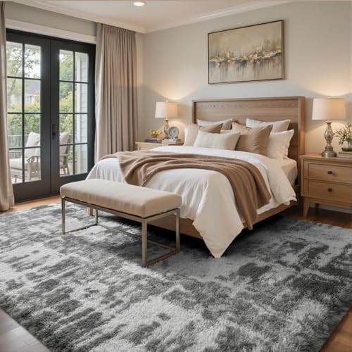 8x10 Ft Extra Large Shag Rugs for Living Room, Tie Dyed Ultra Soft Fluffy Furry Area Rugs for Bedroom Indoor Floor, Aesthetic Carpet for Kids Home Decor (Grey) - Image 2