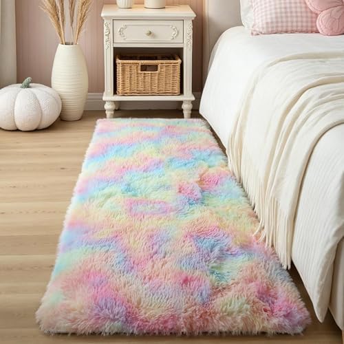 Rainbow Unicorn Shag Runner Rug, 2'x6', Washable Non Slip Kids Carpet by KICHOWUA