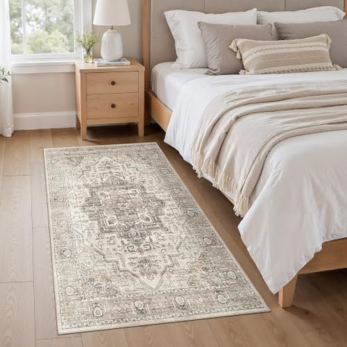 3x5 Washable Rug: Non Slip Soft Vintage Light Brown Entry Rug - Image 3