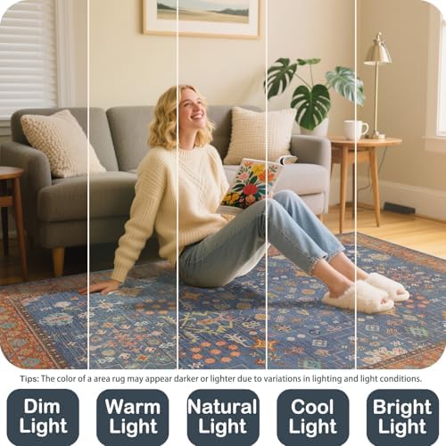 5x7 Washable Area Rugs for Living Room (Indigo Terracotta) - Image 5