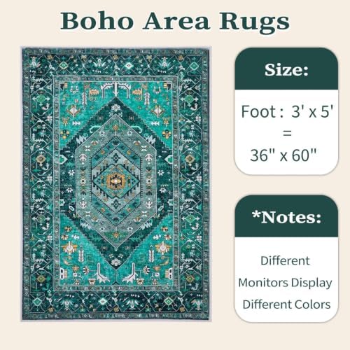 SERISSA 3x5 Washable Non Slip Boho Area Rug for Bedroom，Teal - Image 6