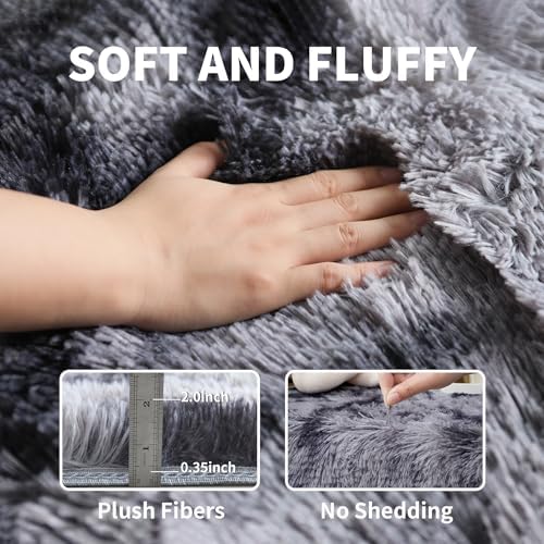 Dark Grey Fluffy Shag Rug 2x3, 2 Pcs Soft Plush Fuzzy Washable Non Slip - Image 4