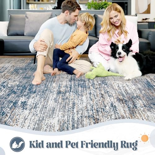 XLUEZ 6x9 Area Rugs for Living Room, Washable Modern Abstract Large Area Rug Neutral Soft Non Slip Kids Rug Stain Resistant Indoor Carpet for Bedroom Nursery Dining Room Playroom(BlueWhite, 6'x9') - Image 3