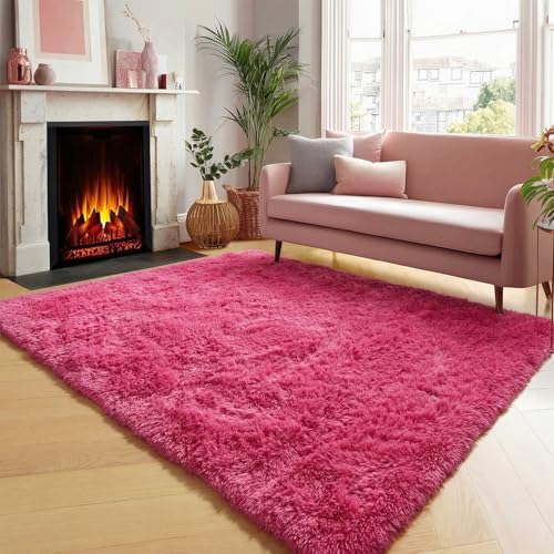 ONASAR Hot Pink Rugs for Living Room Bedroom, Fluffy 5x8 Bedside Area Rug, Soft Plush Shaggy Indoor Floor Carpet for Nursery Kids Girls Boys Teen Dorm Home Office Decor Aesthetic - Image 4