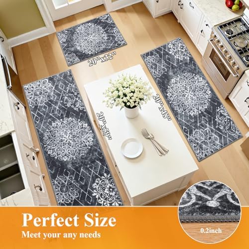 HEBE Boho Kitchen Rugs Set of 3, Non Slip Washable Kitchen Mats for Floor - Image 2
