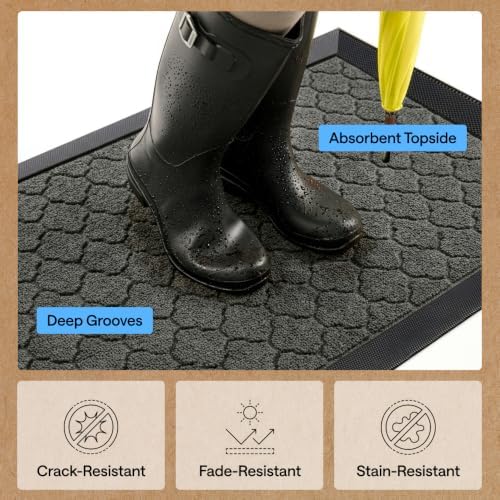 GORILLA GRIP WeatherMAX Door Mat, Indoor Outdoor, 29x17, Gray Quatrefoil - Image 4
