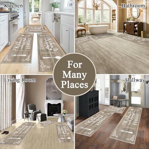 Vaukki Boho Kitchen Rug Sets 3 Piece,Dark Brown Washable Kitchen Floor Mat - Image 3